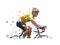 Cycling, low polygonal road cyclist in yellow jersey, side view. isolated vector geometric illustration