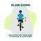 Cycling rules for traffic safety, slow down bicycle hand signals.