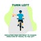 Cycling rules for traffic safety, turn left bicycle hand signals.