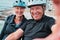 Cycling, smile and fitness with old couple and selfie for social media, workout and health training. Wellness, internet