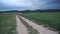 Cycling woman in a field on a bike. Smiling beautiful girl with a bike. Cyclist girl enjoying and cycling. Beautiful