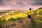 Cyclist admires the Soave castle views.