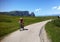 Cyclist in Alpe di Siusi