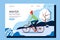 Cyclist-an athlete on a Bicycle. Landing page template. Man riding a bicycle in the park in winter. Vector illustration