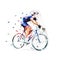 Cyclist in blue jersey riding bike. Road cycling. Low polygonal isolated vector illustration. Side view