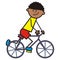 Cyclist, boy on bicycle, funny vector icon