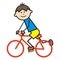 Cyclist, boy on bicycle, funny vector icon