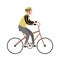 Cyclist cartoon character. Happy man riding bicycle in special clothes, outdoor leisure activity vector concept