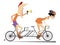 Cyclist and coach rides a tandem bike illustration Strict trainer with megaphone and cyclist woman in helmet rides on the tandem b