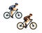 Cyclist couple, man and woman riding sport bike isolated