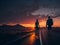 Cyclist couple pedals gracefully along the road, immersed in the mesmerizing beauty of the mountains and meadows during the