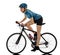 Cyclist cycling riding bicycle woman isolated white background