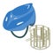 Cyclist equipment icon isometric vector. Blue bicycle helmet and caving ladder