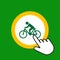 Cyclist icon. Bicycle riding concept. Hand Mouse Cursor Clicks the Button