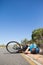 Cyclist lying on the road after an accident