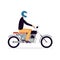 Cyclist man character riding motorcycle flat vector illustration isolated.