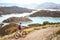 Cyclist with mountain bike enjoying beautiful panoramic view