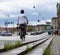 Cyclist pedalling away in Copenhagen