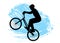 Cyclist performs stunt  front pull on bicycle. Silhouette of man and bike. Brush stroke. Vector illustration