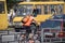 Cyclist rides on the highway on a bicycle