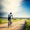 Cyclist Riding a Bike on the Country Road