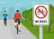 Cyclist riding on cycling prohibited area. Close-up view of a no bikes are allowed traffic sign in a city park.