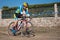 A cyclist riding in Fresno de Rodilla II Cyclocross event in Burgos, Spain.