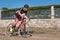 A cyclist riding in Fresno de Rodilla II Cyclocross event in Burgos, Spain.