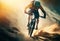 Cyclist Riding at high speed Downhill, Extreme Sport Illustration, Generative AI