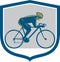 Cyclist Riding Mountain Bike Shield Retro