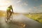 Cyclist on a road at full speed