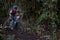 Cyclist running in a mountainous area