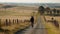 A cyclist takes in the beautiful scenery on a country road wind in their hair created with Generative AI