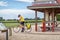 Cyclist touring Katy Trail in Missouri