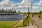 Cyclists along the Lachine Canal in Montreal, Canada