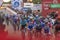 Cyclists, athletes, in the area of the finish line,La Vuelta, Spain