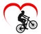 Cyclists on bike under heart - vector