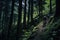 cyclists going down a mountain slope in the forest