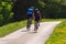 cyclists on a raceday in a distance view