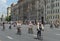 Cyclists ride on the Moscow bicycle around the Garden Ring.