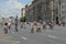 Cyclists ride on the Moscow bicycle around the Garden Ring.