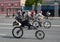 Cyclists ride on the Moscow bicycle around the Garden Ring.