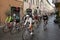 cyclists riding bicycles in the \\\'la Francescana\\\' race starting in Foligno, Umbria, Italy