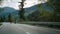 Cyclists team ride bikes together on mountain road. Two friends enjoy sport.