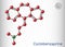 Cyclobenzaprine, molecule. It is centrally-acting muscle relaxant. Structural chemical formula and molecule model. Sheet of paper