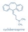 Cyclobenzaprine muscle spasm drug molecule. Skeletal formula.