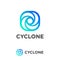 Cyclone logo. Simple icon with blue gradient. Dynamic elements as vortex.