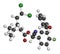 Cyfluthrin insecticide molecule. 3D rendering. Atoms are represented as spheres with conventional color coding: hydrogen white,.