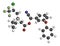 Cyhalothrin insecticide molecule. 3D rendering. Atoms are represented as spheres with conventional color coding: hydrogen white.