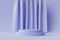 Cylinder shaped podium or pedestal for products or advertising on neutral blue background with curtains, minimal 3d illustration